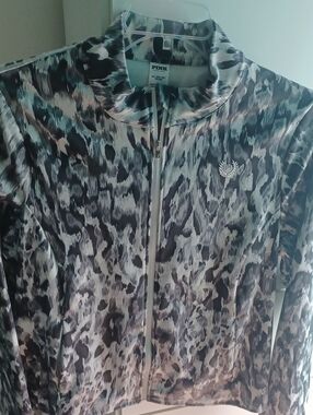 PINK Victoria's Secret Gray and Black Leopard-Print Bomber Jacket
